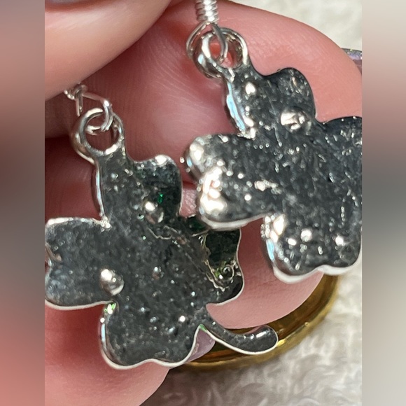 🍀 Sterling silver ear hooks -clover earrings -lucky charm - Picture 6 of 10